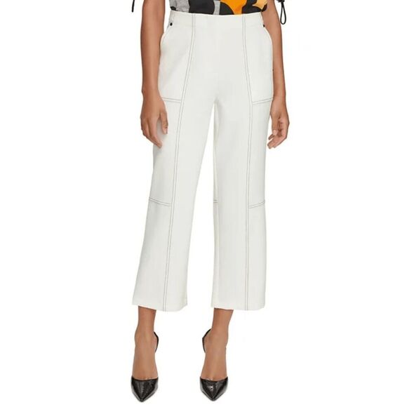 KARL LAGERFELD PARIS Women's Contrast-Stitching Cropped Pants - Picture 1 of 10